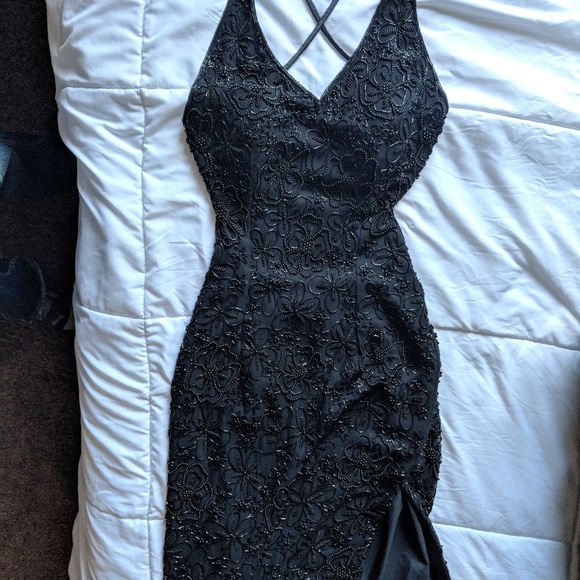 Vintage Silk Hand Beaded Black Dress Gown Wedding - Picture 3 of 8